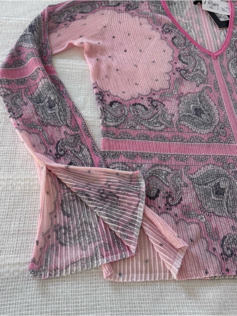 Twinset Milano XL Pink Paisley Ribbed Knit Stretch Top NWT Italy - Picture 15 of 16